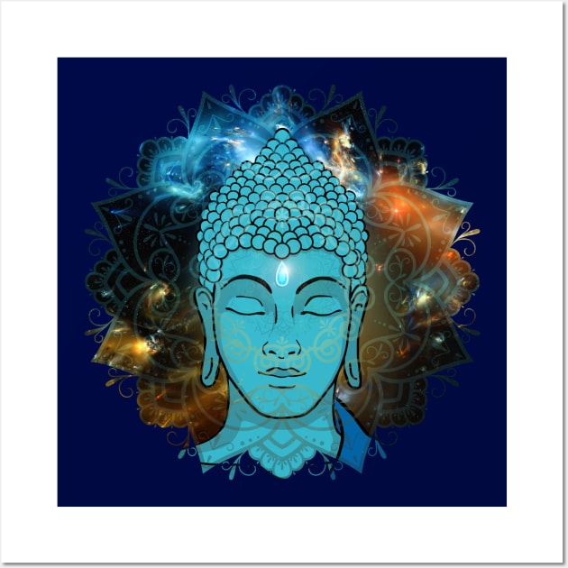 Blue Face of Buddha in the Galaxy Wall Art by MandalaSoul